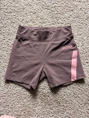Women's CEP Dark Mauve High-Waist Performance Spandex Shorts with Pink Stripe